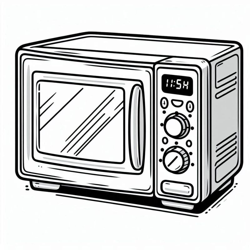 Desenho em preto e branco de um forno de micro-ondas para colorir