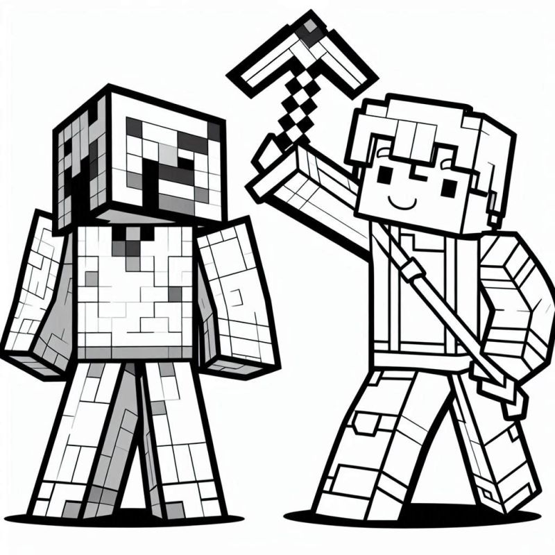 Desenho do Steve e Creeper para Colorir - Minecraft