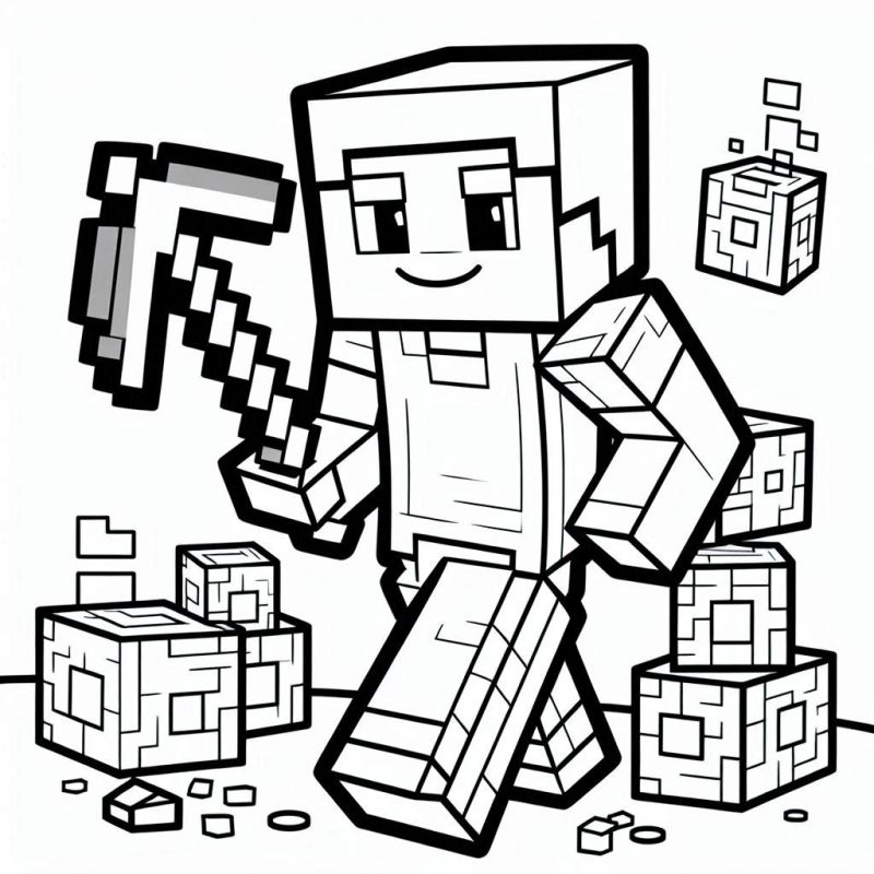 Personagem Minecraft para Colorir com Picareta