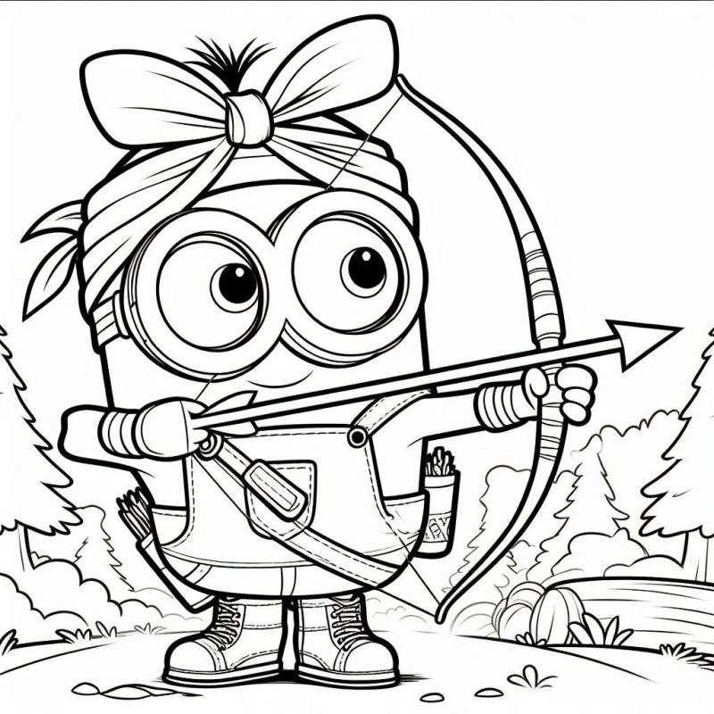 Desenho de Minion Arqueiro na Floresta para Colorir