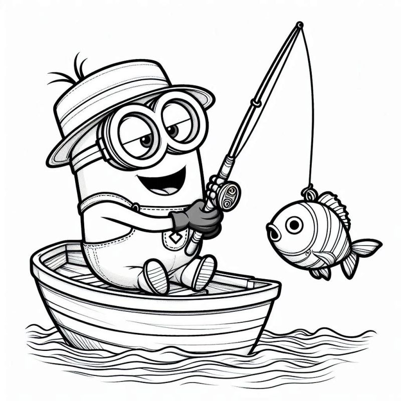 Desenho de Minion Pescador no Barco