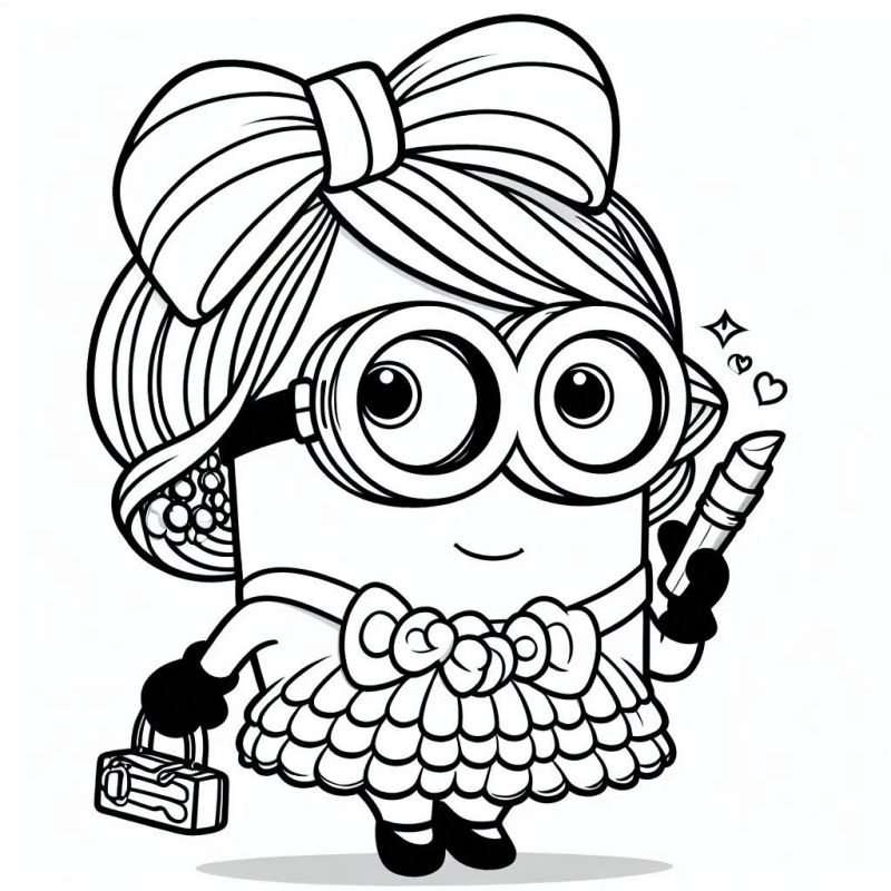 Minion Chique com Batom e Vestido para Colorir