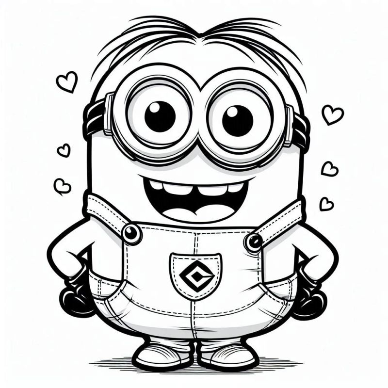 Minion Sorridente para Colorir com Corações