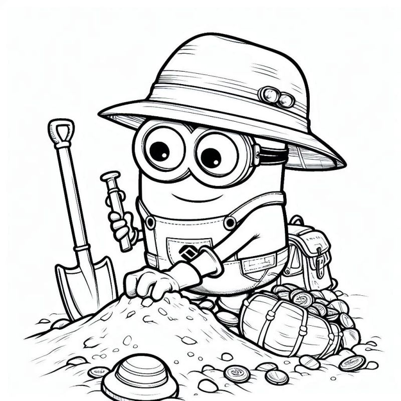 Minion Aventureiro em Busca de Tesouros para Colorir