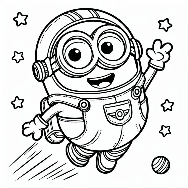 Desenho de Minion Alegre com Estrelas para Colorir