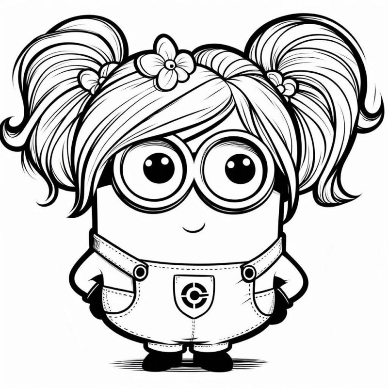 Minion Feminino Alegre para Colorir