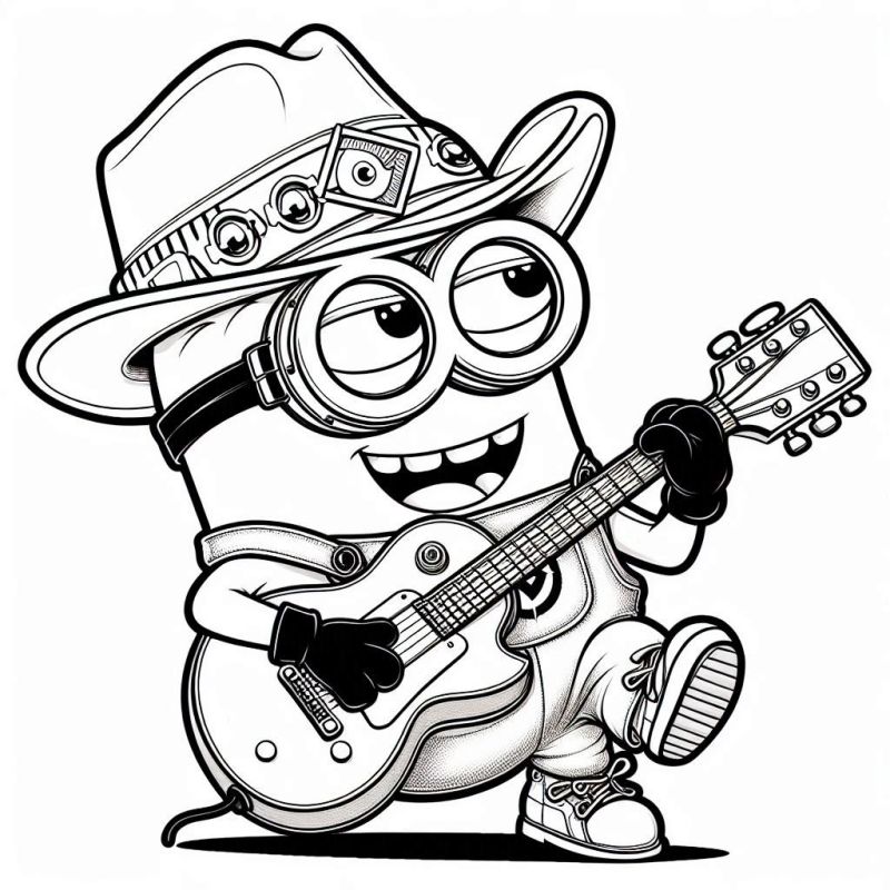 Desenho de Minion Tocando Guitarra com Alegria