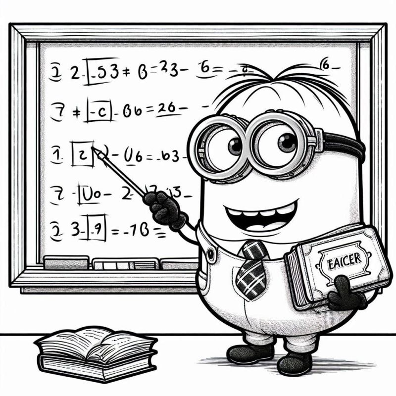 Desenho de Minion Ensinando Matemática