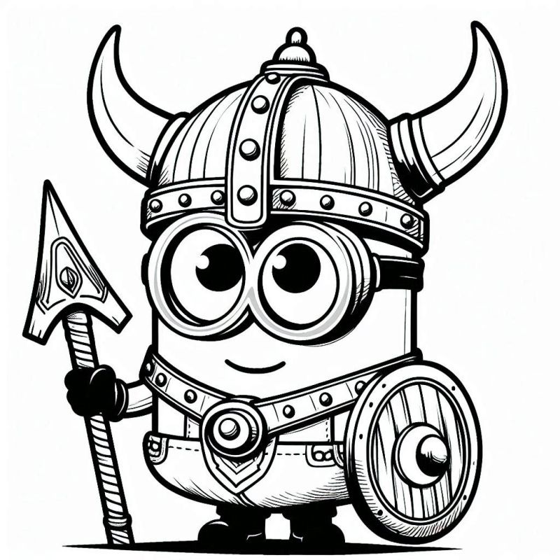 Minion Guerreiro Viking: Desenho para Colorir