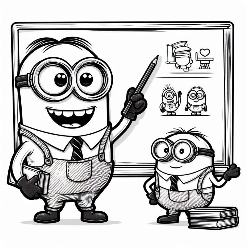 Desenho de Minions na Sala de Aula para Colorir