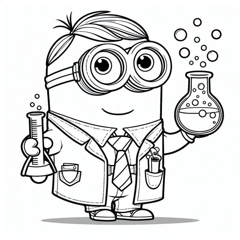 Minion Cientista para Colorir e Se Divertir