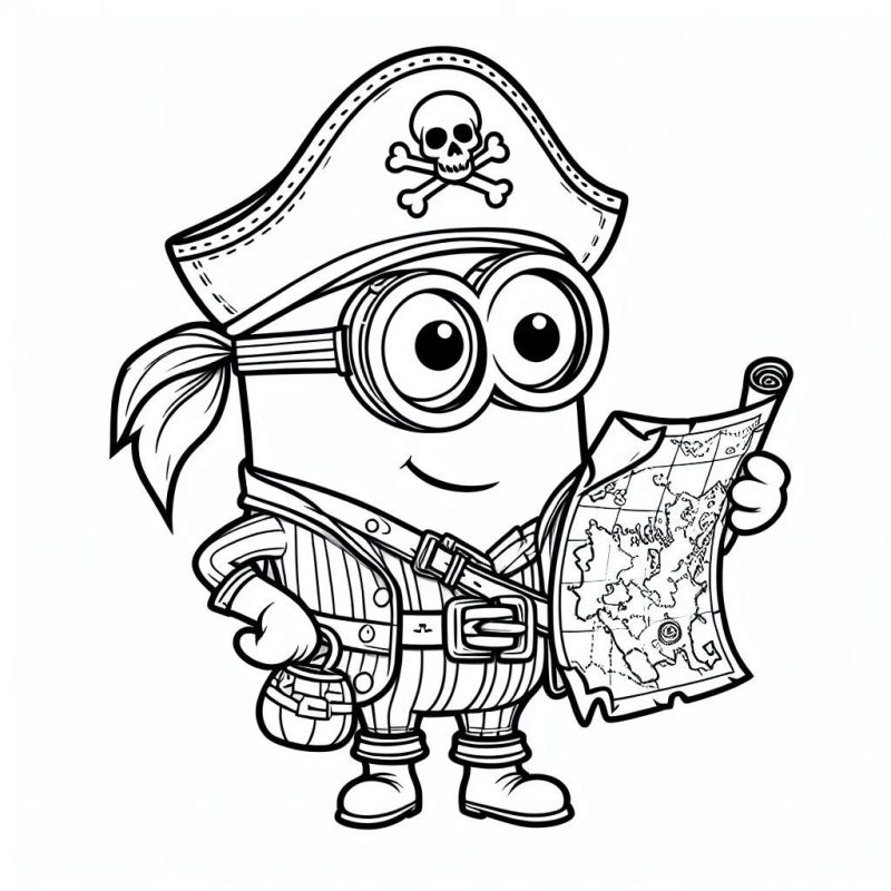 Desenho de Minion Pirata com Mapa de Tesouro