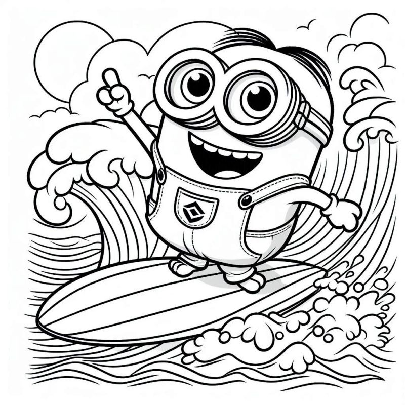 Divirta-se Colorindo o Minion em Ação: Surfando a Onda