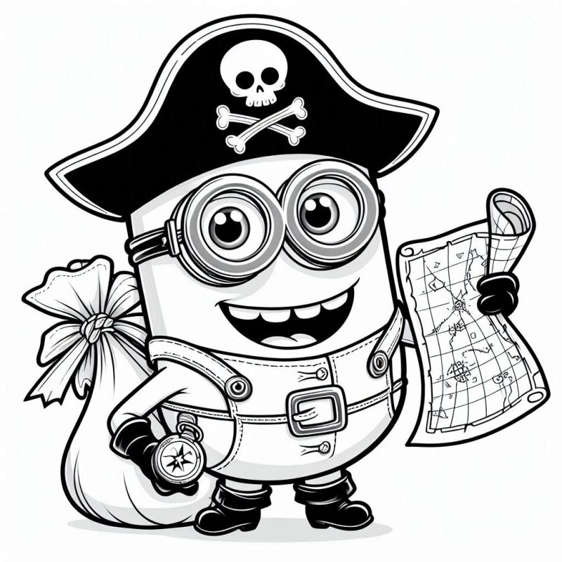 Encontre o Tesouro com o Minion Pirata para Colorir