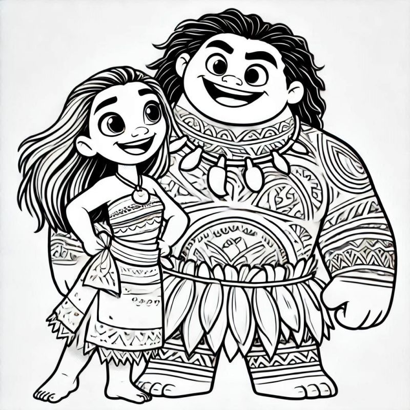 Encante-se com Moana e Maui em Preto e Branco