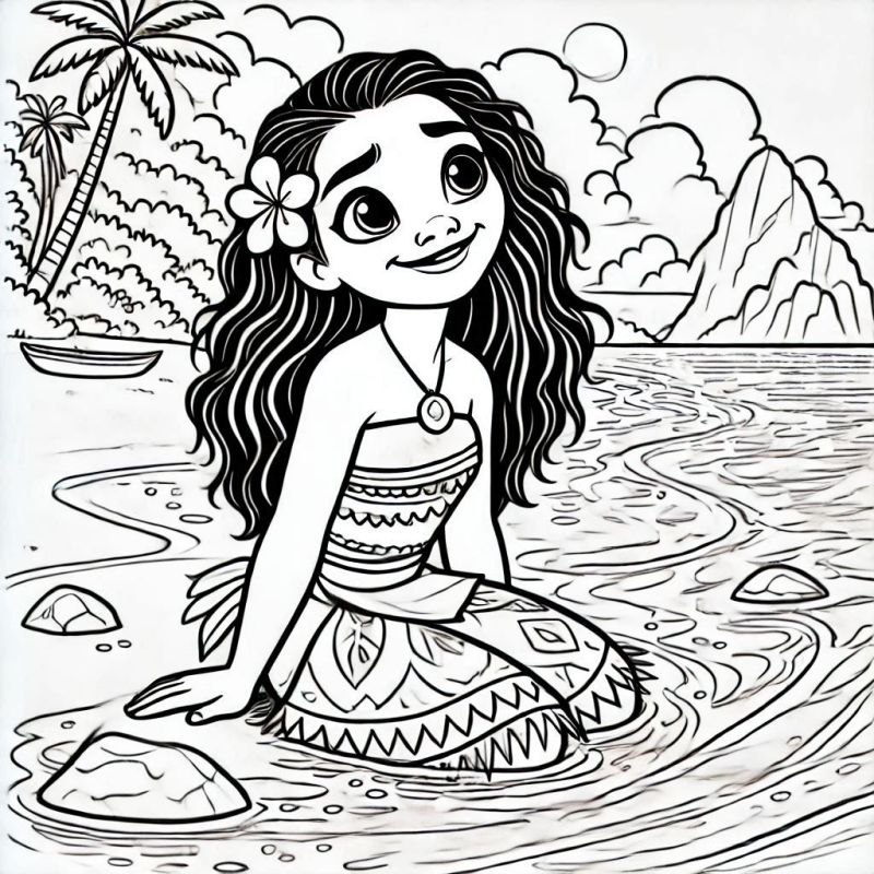 Colorindo a Tranquilidade de Moana no Paraíso