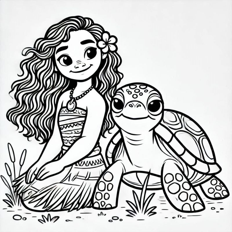 Aventuras de Moana com sua Tartaruga para Colorir