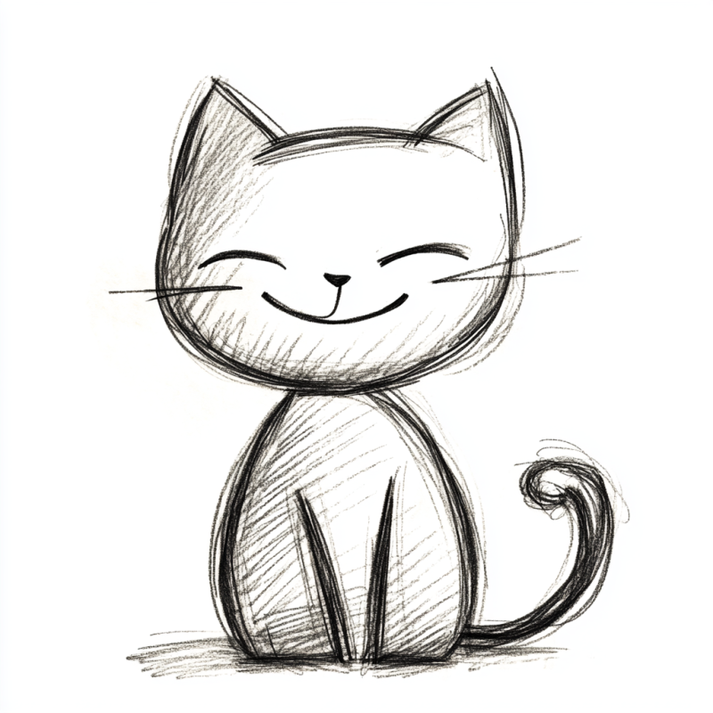 Desenho Simples de Gato Sentado Sorrindo para Desenho