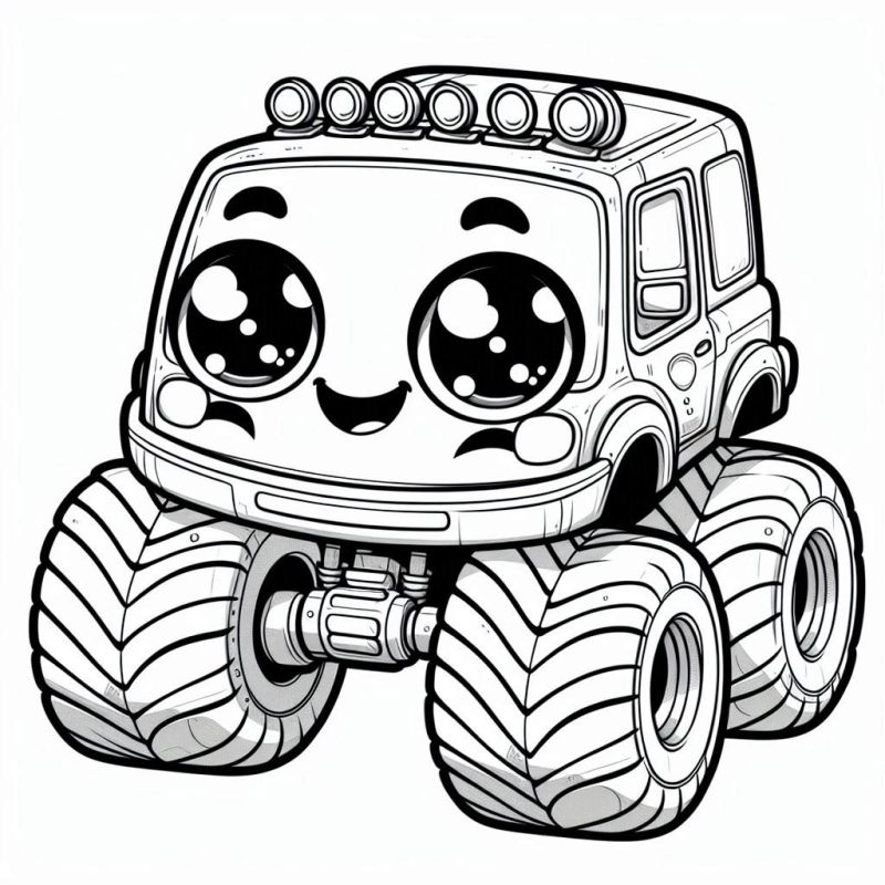 Desenho para Colorir de Um Monster Truck Carinhoso