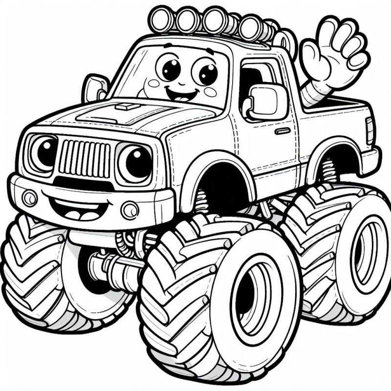 Desenho animado de Monster Truck antropomorfizado para colorir