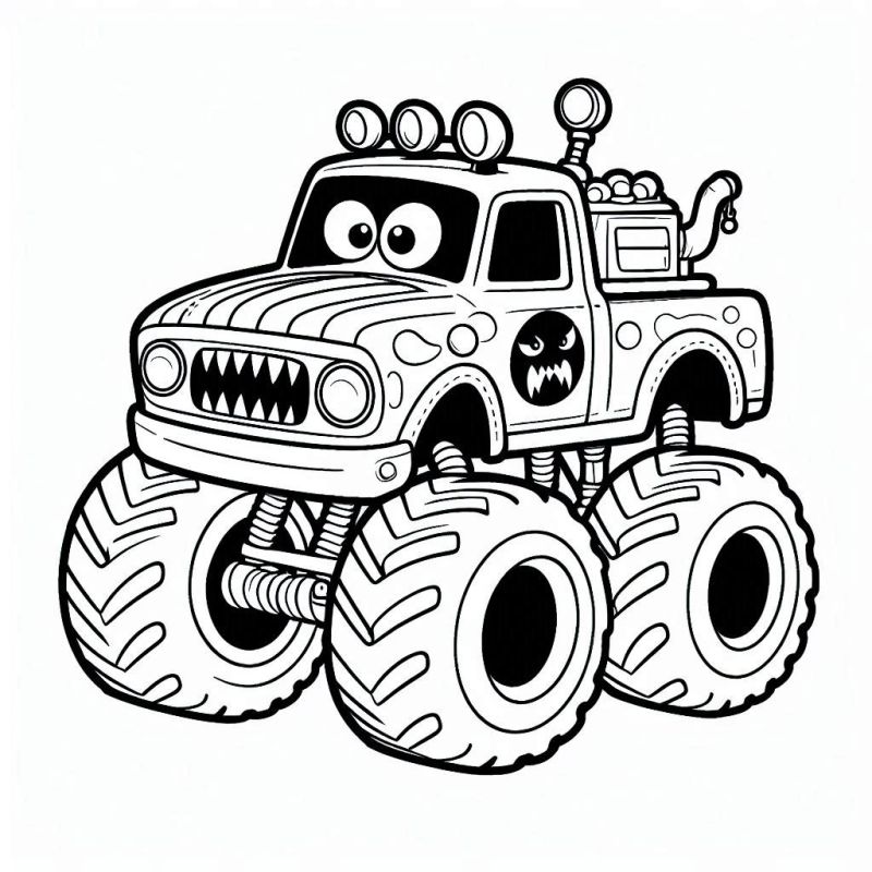 Desenho detalhado de um monster truck estilizado para colorir