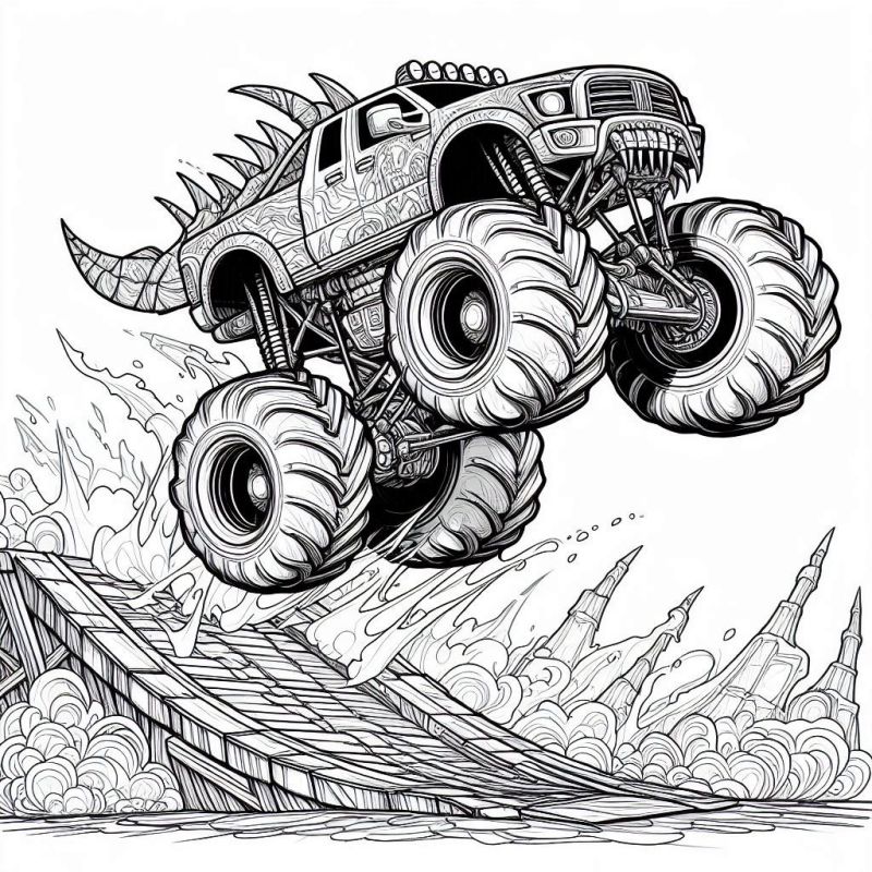 Desenho Detalhado de Monster Truck para Colorir