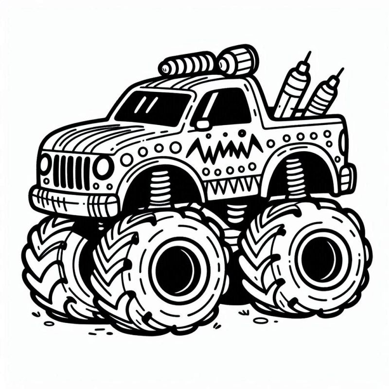 Desenho de Monster Truck Detalhado para Colorir