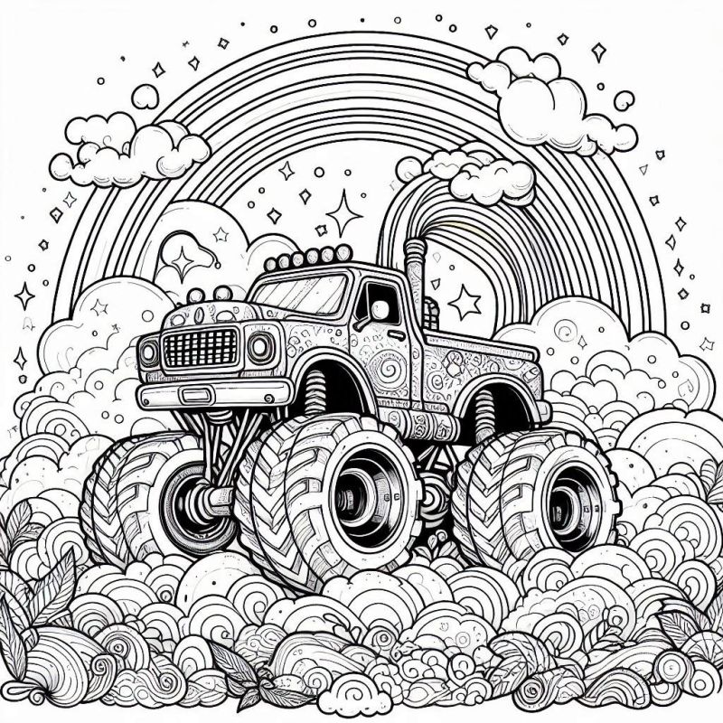 Desenho Detalhado e Estilizado de Monster Truck para Colorir