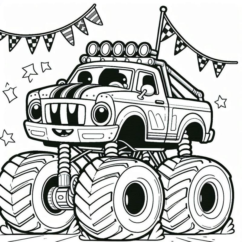 Desenho Animado de Monster Truck Festivo para Colorir