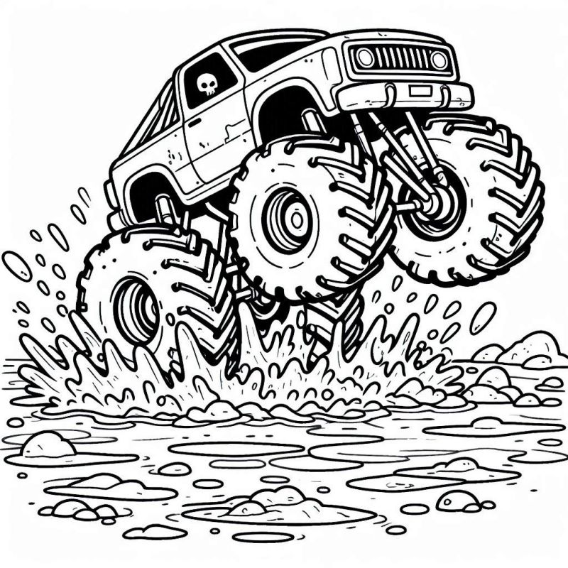 Desenho de Monster Truck Em Movimento para Colorir