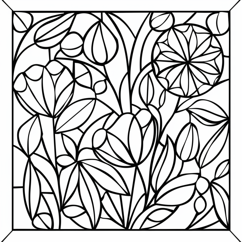 Mosaico Floral em Vitrais para Colorir