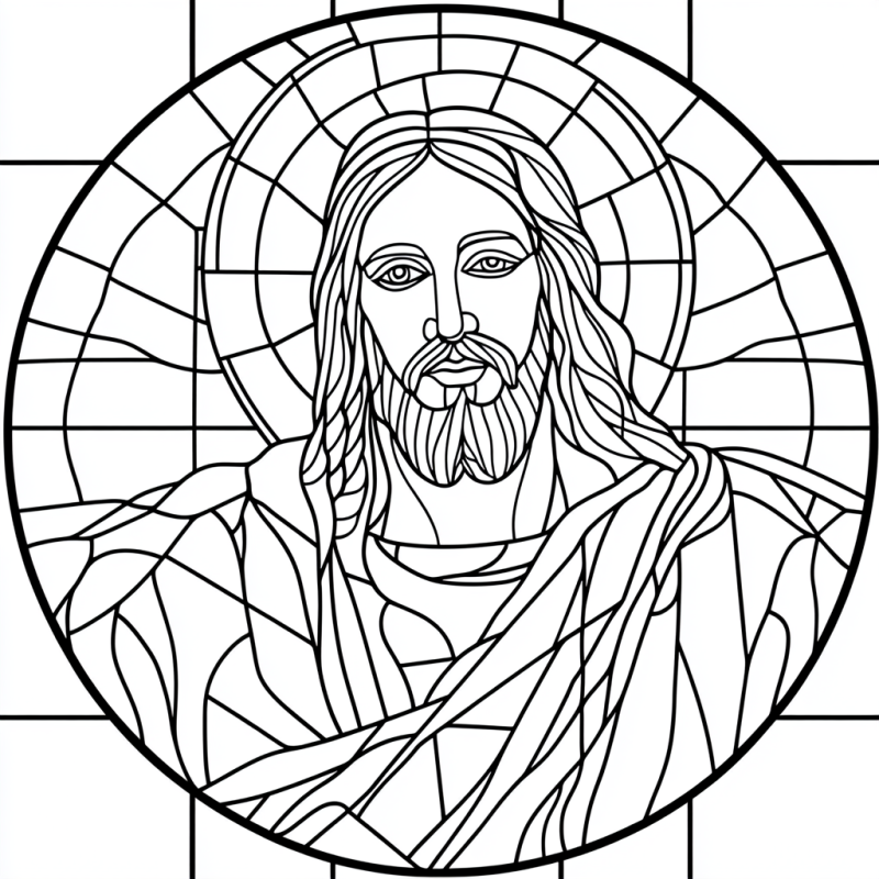 Mosaico Religioso: Jesus em Vitral para Colorir