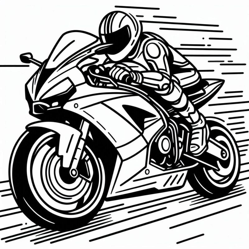 Desenho de Motocicleta em Alta Velocidade para Colorir