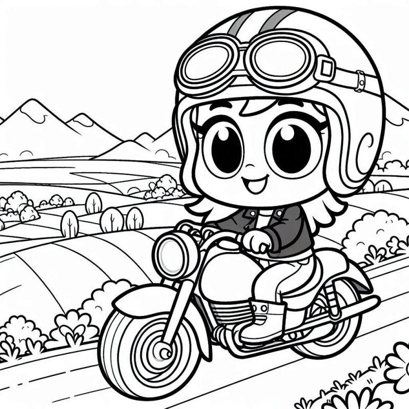 Desenho de Criança Alegre em uma Moto para Colorir