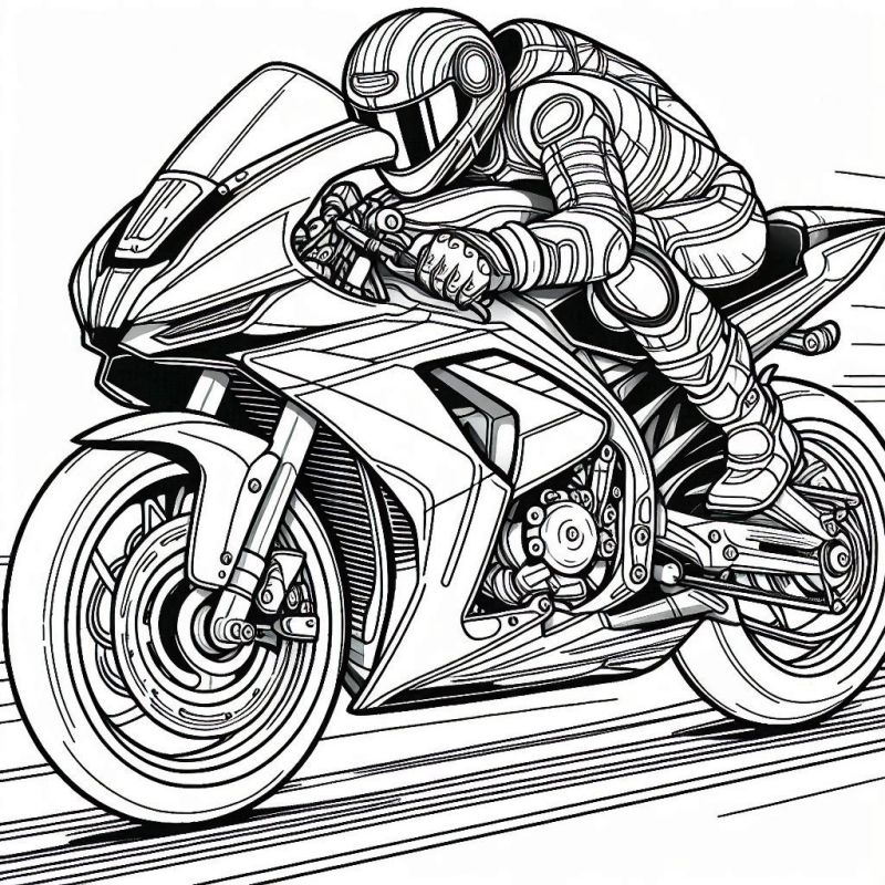 Desenho de Motociclista Esportivo em Movimento para Colorir