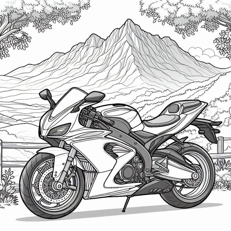 Desenho de Motocicleta Esportiva Detalhada para Colorir