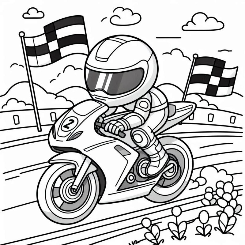 Desenho de Motociclista em Pista de Corrida para Colorir