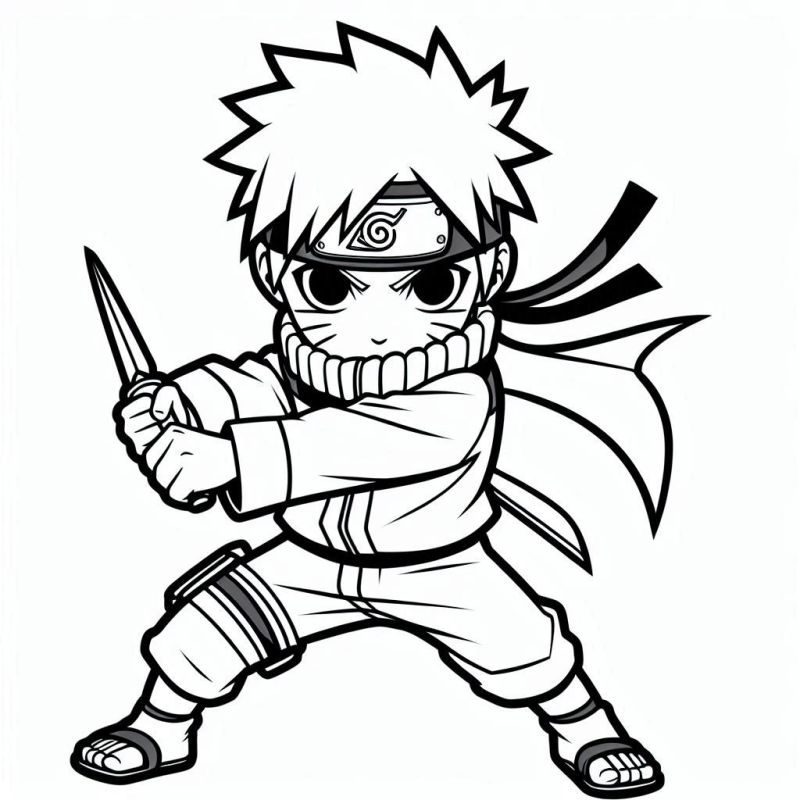 Desenho de Naruto combatendo com kunai para colorir