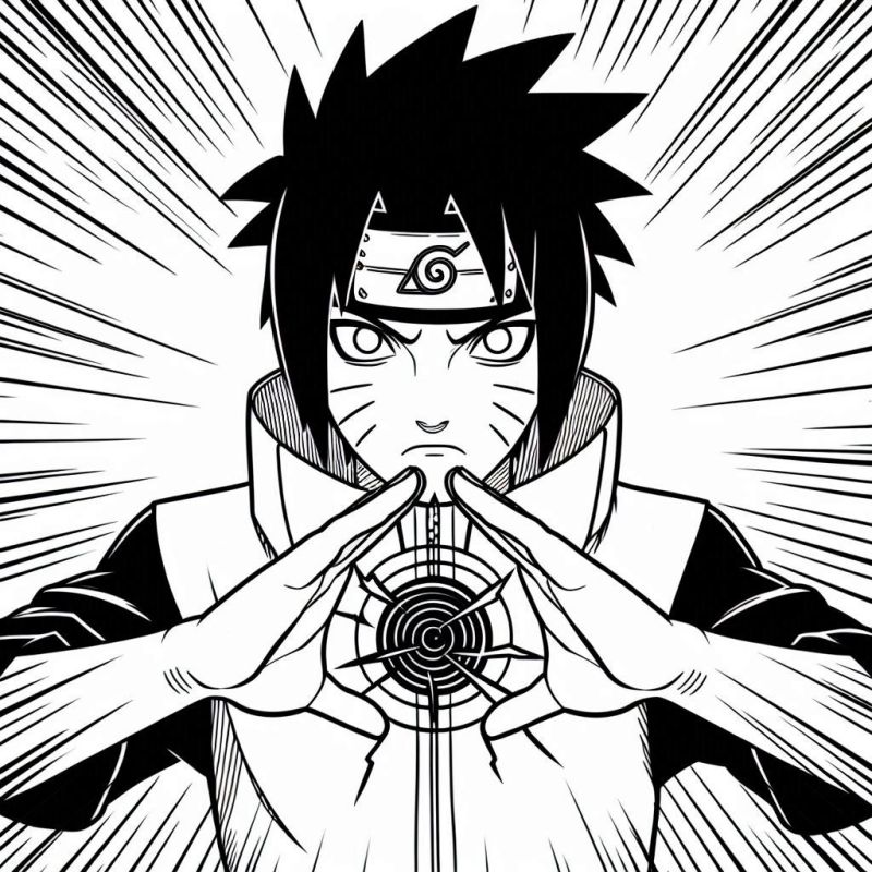 Desenho de Naruto Uzumaki concentrando energia para colorir