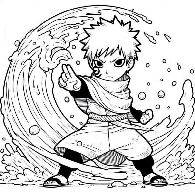 Desenho de Personagem de Naruto em Pose Dinâmica para Colorir