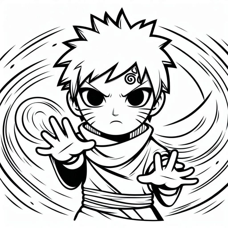 Desenho de Naruto Jovem em Pose de Combate para Colorir