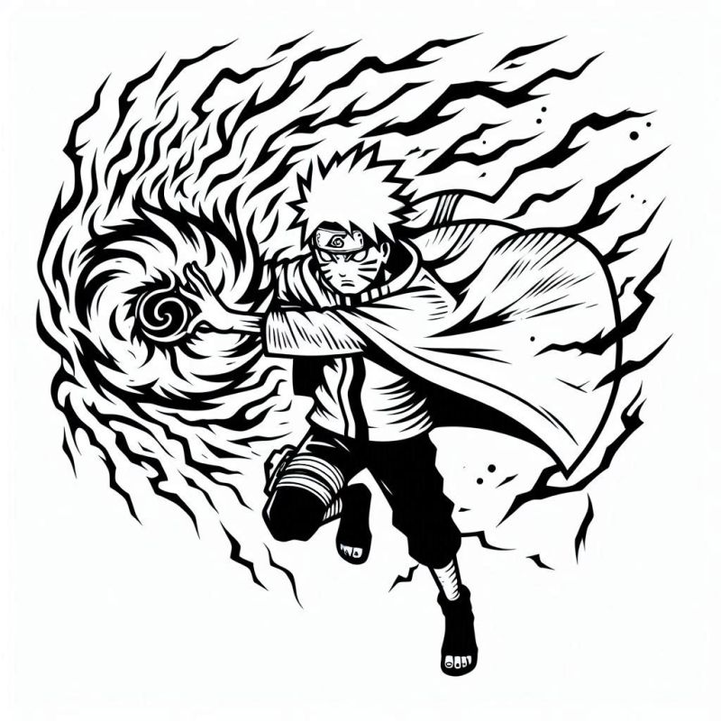 Desenho de Naruto Uzumaki com Rasengan para Colorir