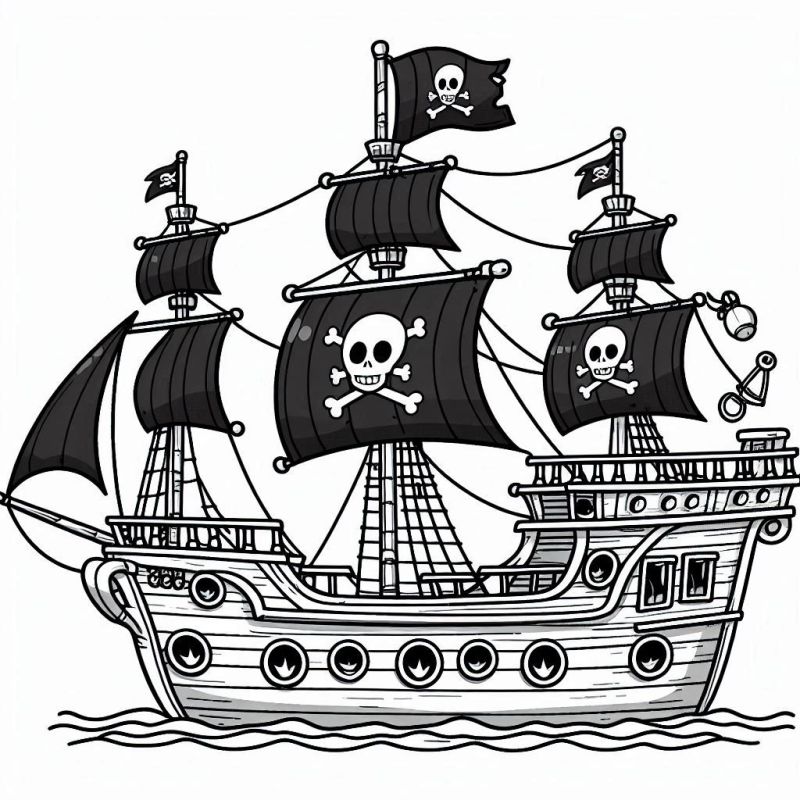 Desenho detalhado de um navio pirata para colorir