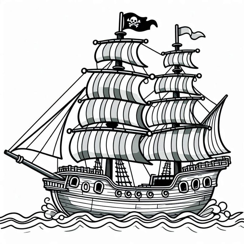 Desenho de Navio Pirata Detalhado para Colorir