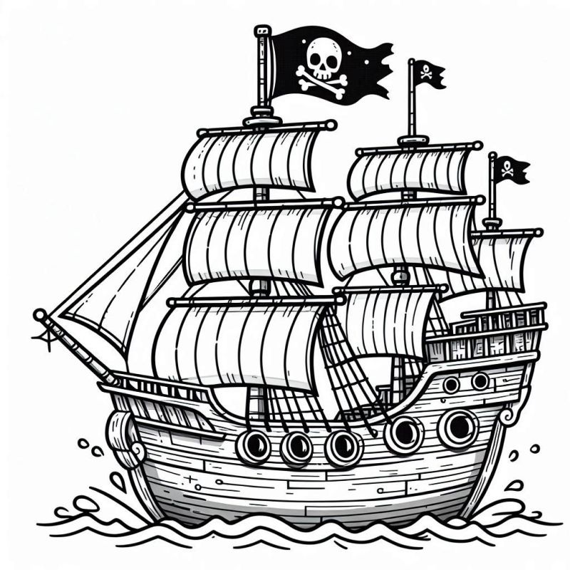 Desenho Detalhado de Navio Pirata para Colorir