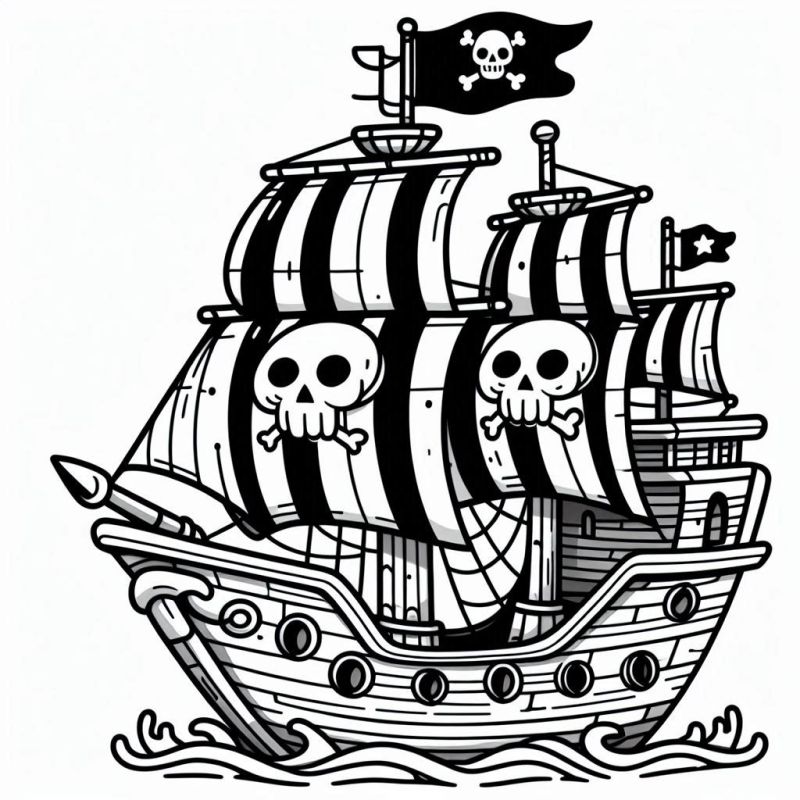 Desenho detalhado de um navio pirata para colorir.