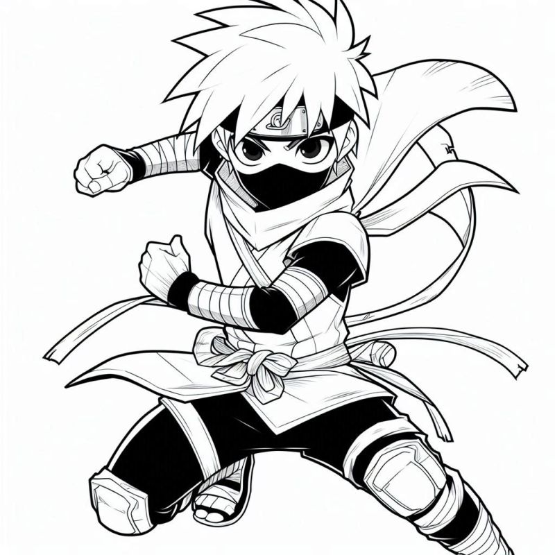 Desenho de Ninja em Ação para Colorir