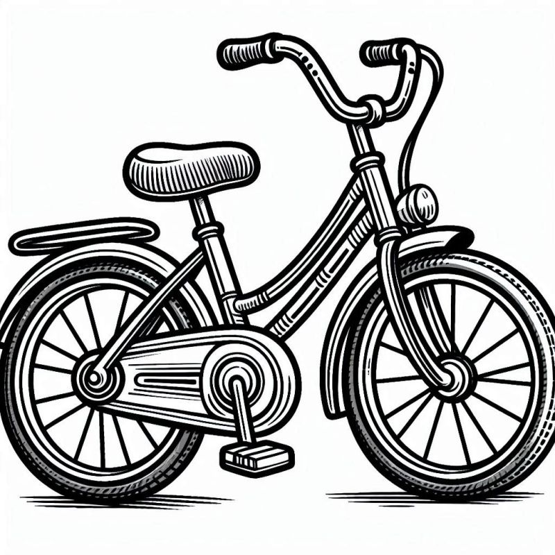 Desenho de bicicleta detalhada em line art para colorir