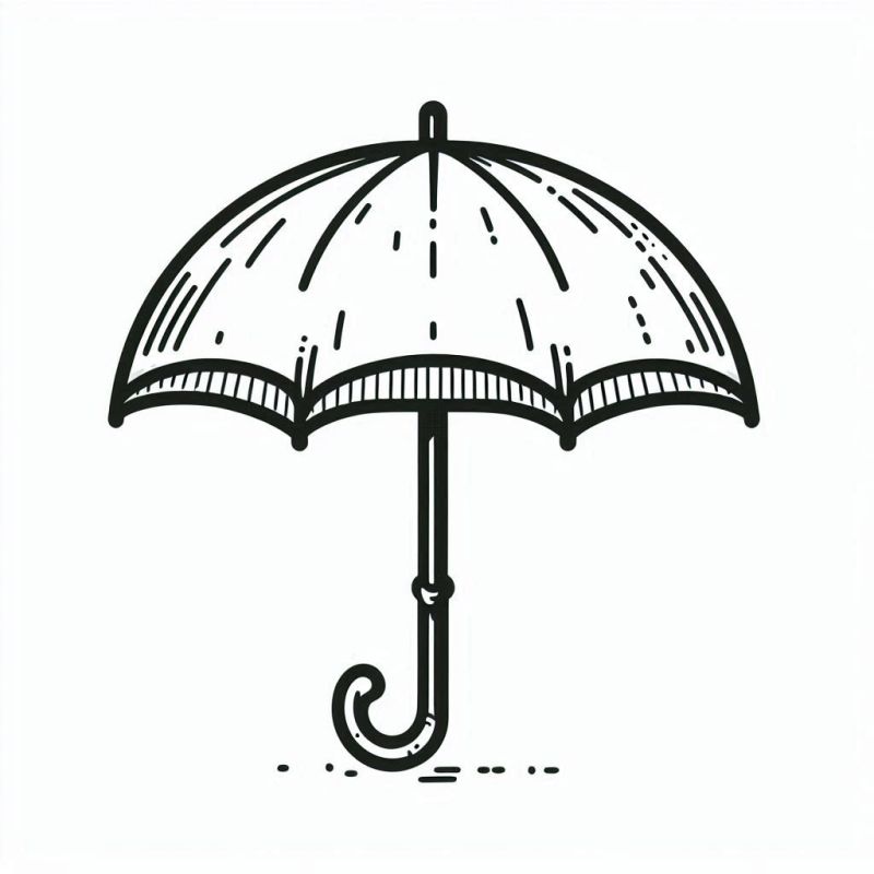 Desenho simples e estilizado de um guarda-chuva para colorir