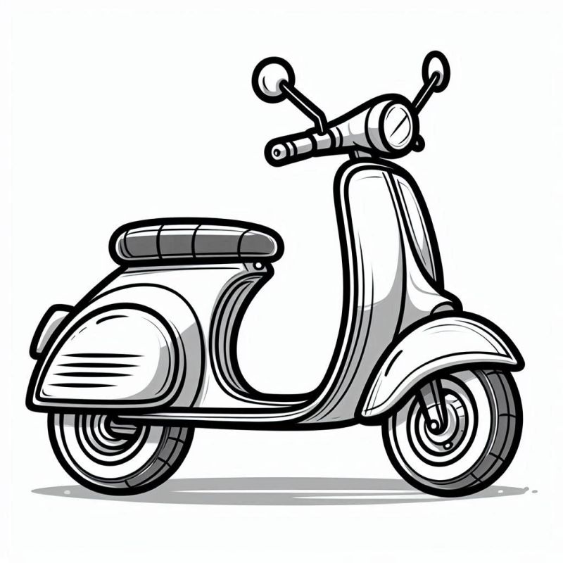 Desenho detalhado de uma scooter estilo vintage para colorir